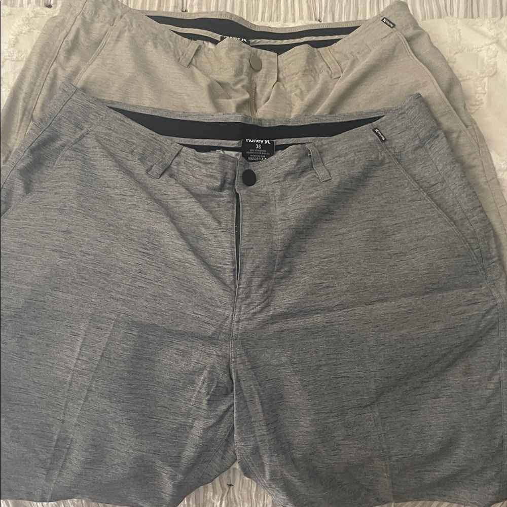 Hurley Men’s Grey and Light Tan Flat Front Shorts